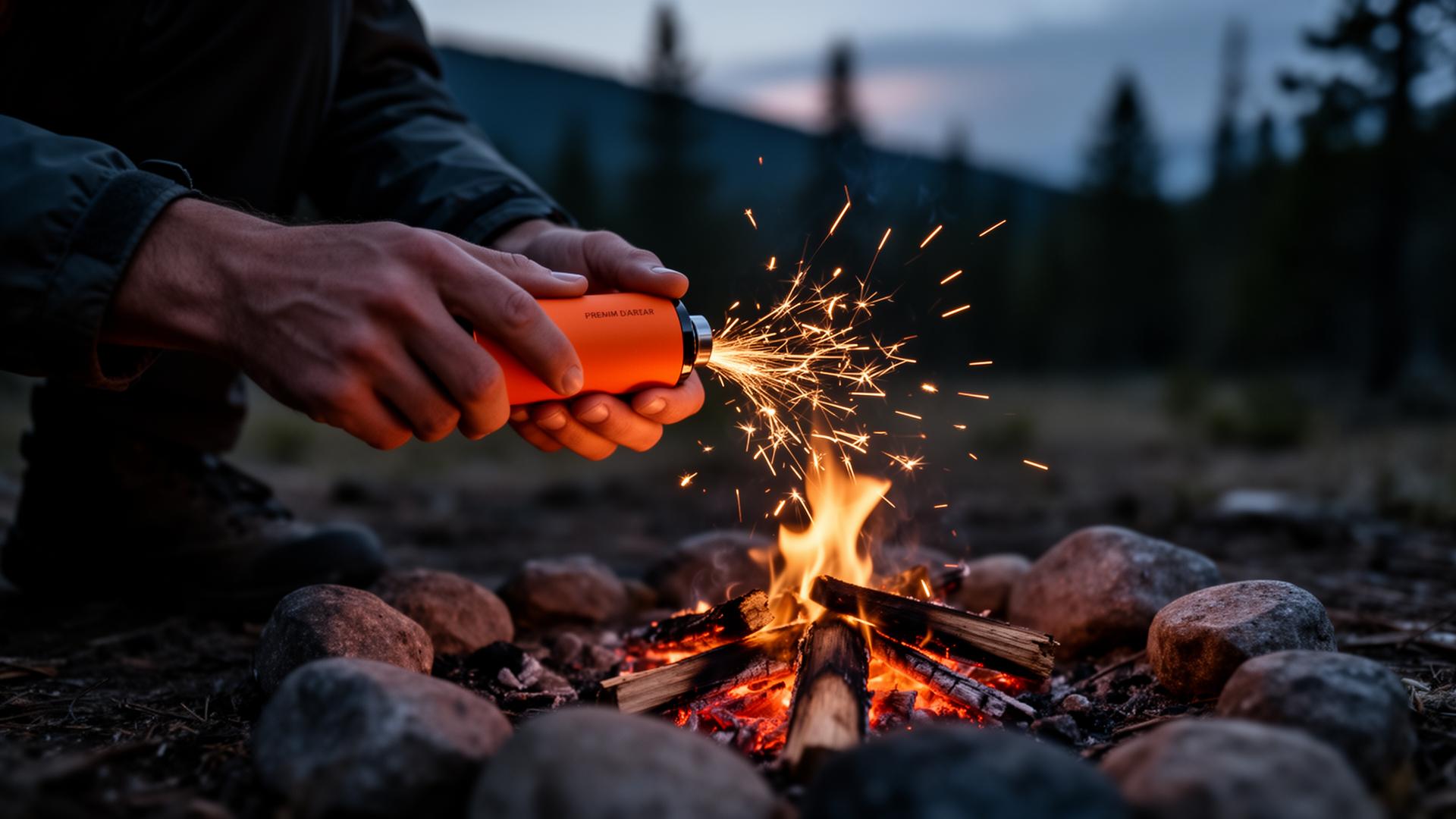 Starting a campfire at dusk with a Purfire fire starter